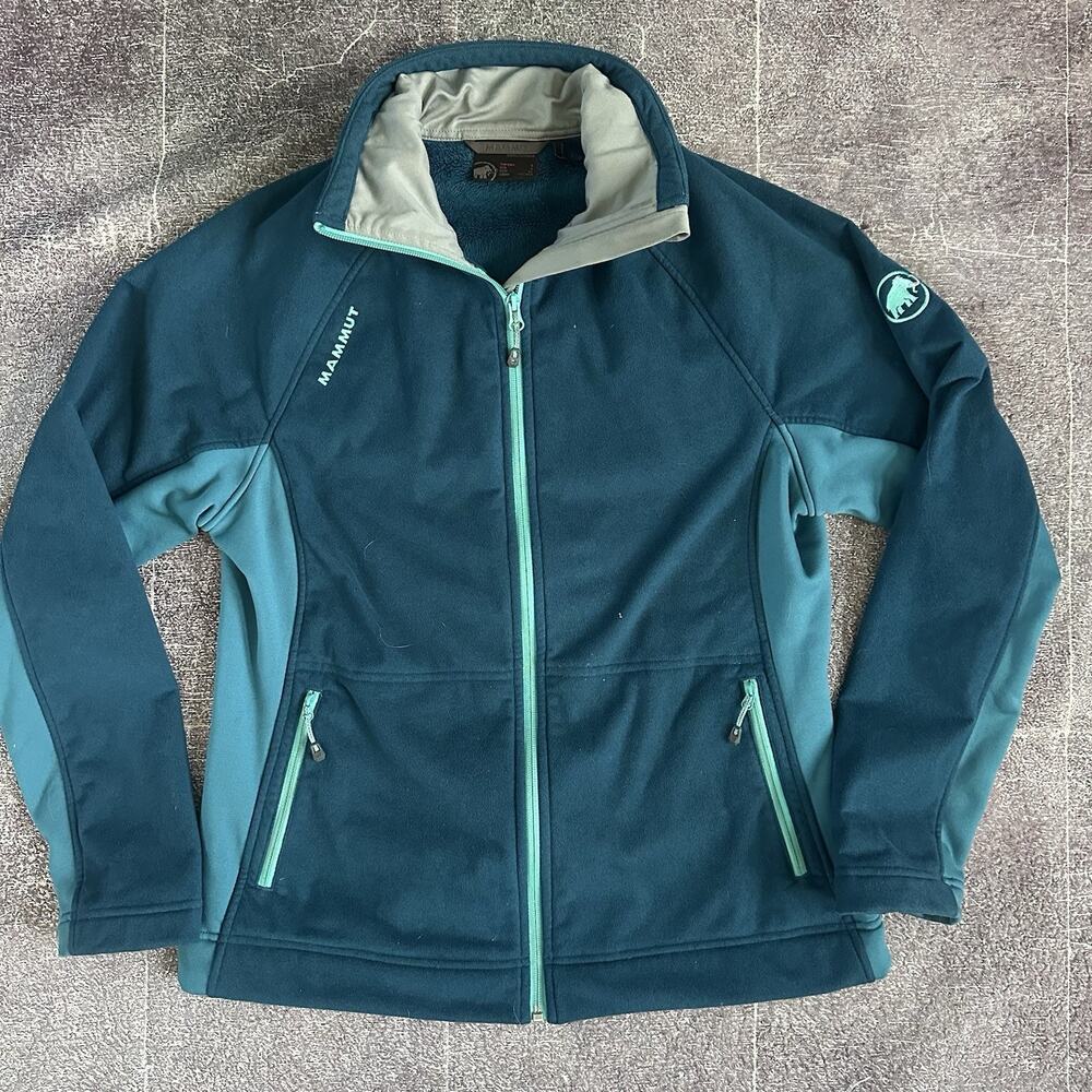 Women's Mammut Three Sisters Teal Blue Green Fleece Zip Up Hiking Jacket Sz L